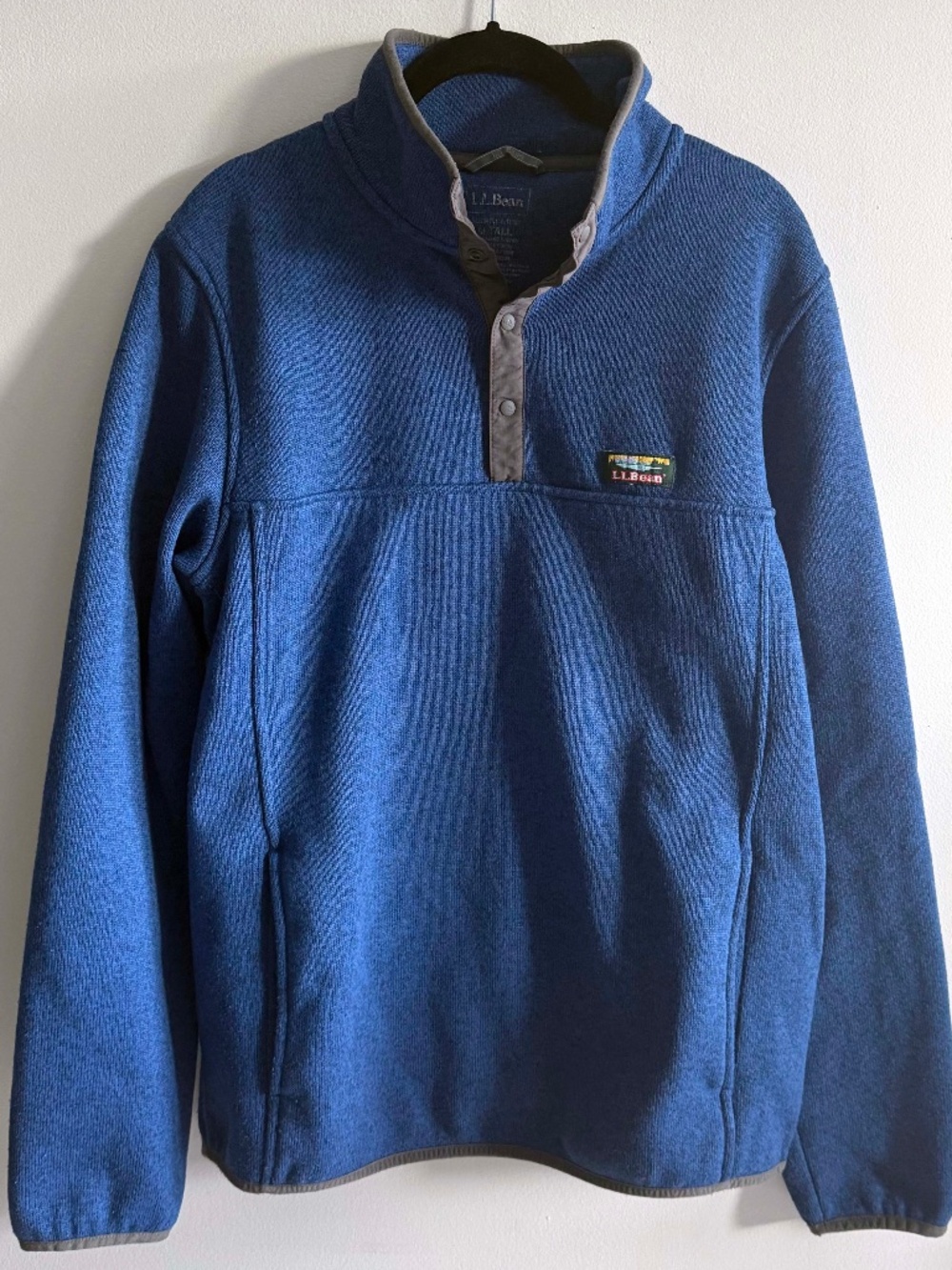 L.L. Bean Sweater Fleece Pullover Snap Collar Heathered Blue Men's Medium Tall